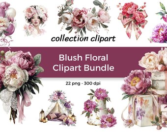 Blush Floral Clipart Bundle: Watercolor Peonies, Bunnies, Boho Decor ...