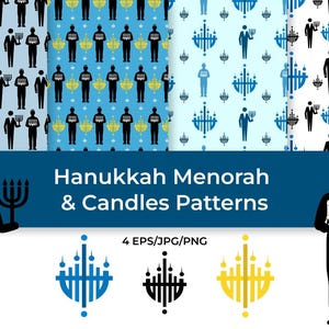 Hanukkah Menorah & Candles Patterns - 4 EPS/PNG/JPG