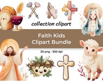 Faith Kids Clipart Bundle - Kawaii Christian Easter PNG (Digital Download)