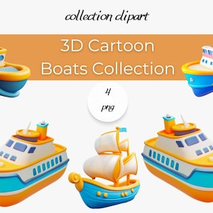 3D 漫画ボートコレクション – 4 PNG