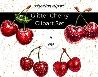 Glitter Cherry Clipart Set – 4 PNG