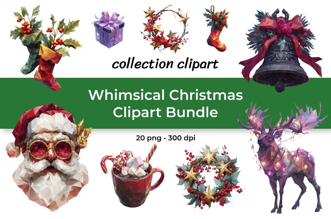 Whimsical Christmas Clipart Bundle – Santa, Reindeer & Holiday Elements ...