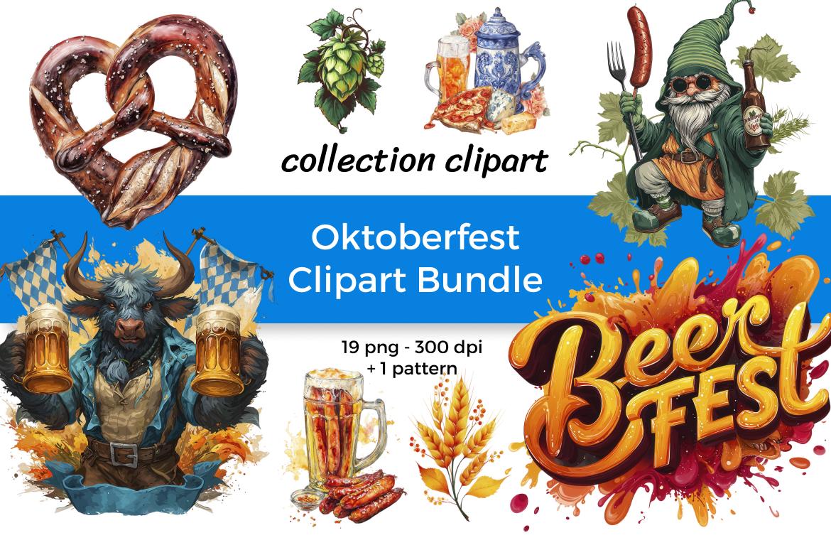 Oktoberfest Clipart Bundle: Beer, Gnomes, Hops (PNG, JPEG Digital Download