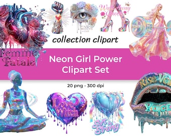 Whimsical Feminist Clipart  This Girl Glows Girl Power Clipart Set – 20 PNG