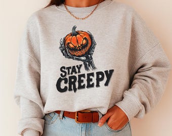 Stay Creepy PNG: Halloween Pumpkin Skeleton Hand Clipart (Digital Download)
