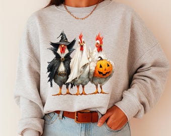 Grappige Halloween-kip, png-bestand: heks, spook, pompoen clipart (digitale download)