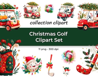 Christmas Masters Golf Clipart Set - Festliches Aquarell 11 PNG (Digitaler Download)