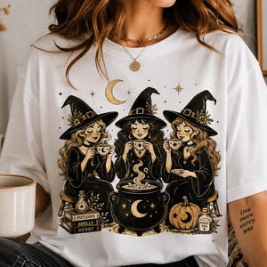 Cozy Witch PNG Sublimation, Halloween Witch T Shirt Desing, Three Witches Clipart, Witchy Fall Tee Art, Spooky Season, Gothic Autumn