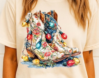 Christmas Cowboy Boots PNG | Rustic Watercolor Holiday Design (Digital Download)