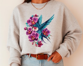 Colibri et orchidée PNG : Clipart fleur tropicale (téléchargement numérique)