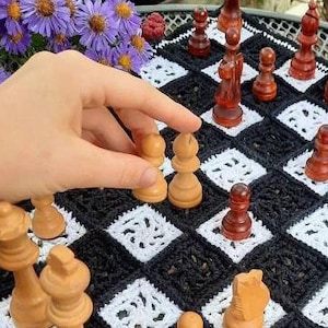Granny Square Chess Board | Crochet Pattern by DelphinesCrochets | Digital Downloadable PDF