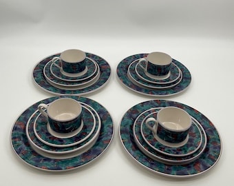 Vintage Sango Spring Jewel 16-teiliges Geschirr-Set für 4 Teller Tassen Retro