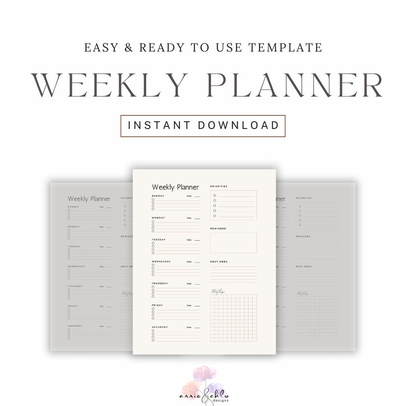 Clean Weekly Planner Printable, Minimalist Weekly Organizer With ...