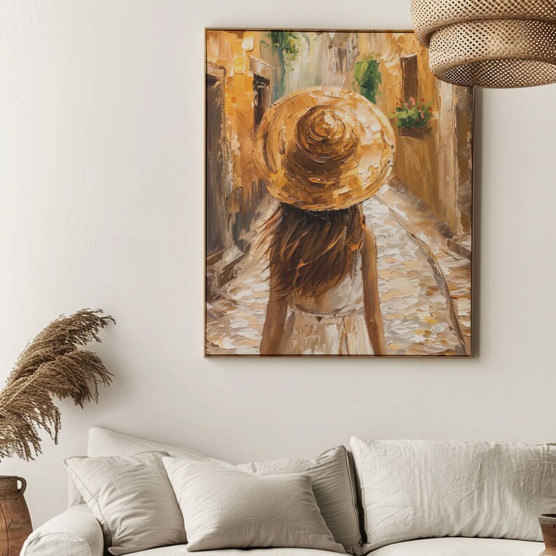 Printed Canvas for Home Decor, Lady in the Streets of Italy, Textured