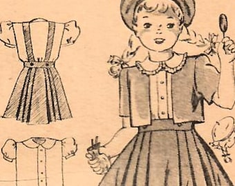 Patrón de costura vintage 2586 para pedidos por correo de los años 1940, para niñas: falda plisada, falda con tirantes, blusa, chaqueta corta o bolero, talla 8