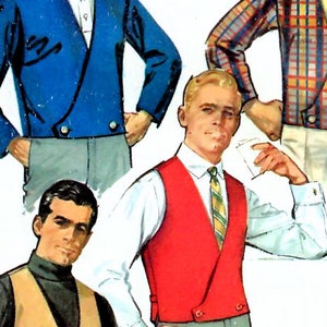 1960s Simplicity 6256 Vintage Sewing Pattern Men Cropped Jacket, Reversible Vest Size 36, Size 38