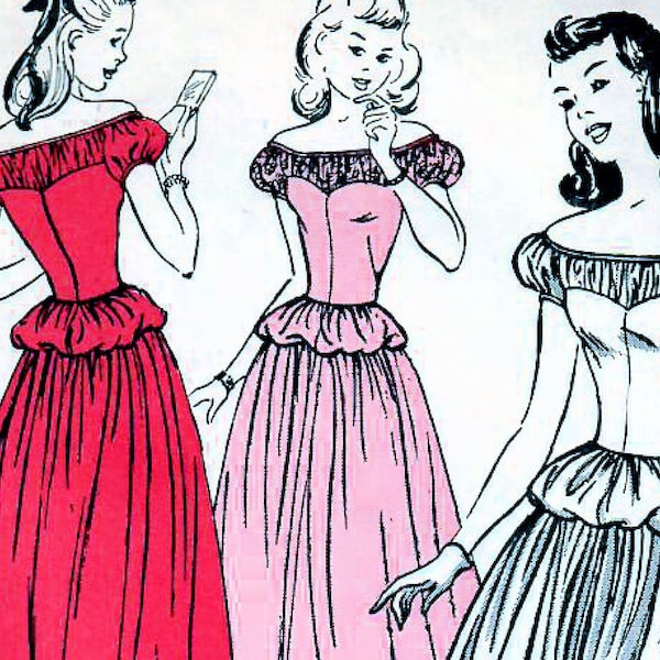 1940s Butterick 4413 UNUSED Vintage Sewing Pattern Formal Gown, Prom Dress, Evening Dress Teen Size 10 Bust 28