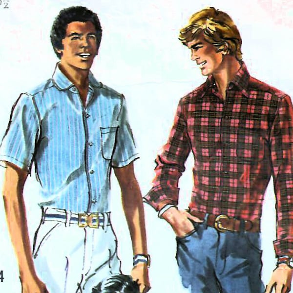 1970s Simplicity 8711 Vintage Sewing Pattern Shirt, Casual Shirt, Dressy Shirt, Tall Men Size 38