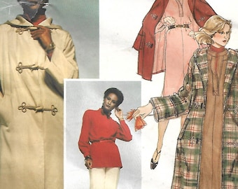 1970s Vogue 1572 UNCUT Vintage Sewing Pattern Misses Dress, Tunic Top, Pants, and Hooded Coat Size 12 Bust 34 Designer Emanuel Ungaro