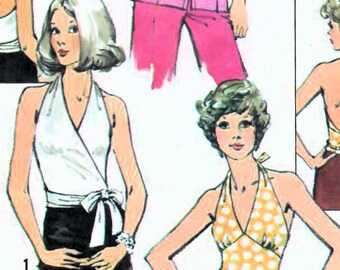 1970s Simplicity 5414 Vintage Sewing Patten Misses Halter Tops Size 12 Bust 34