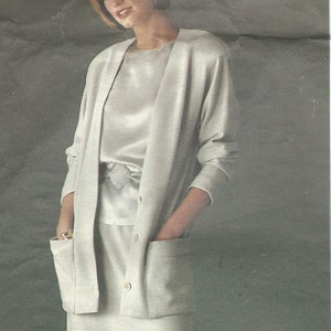 1980s Vogue 1147 Vintage Sewing Pattern Misses Long Jacket, Loose-Fitting Top, Slim Skirt Designer Anne Klein Size 10 Bust 32-1/2