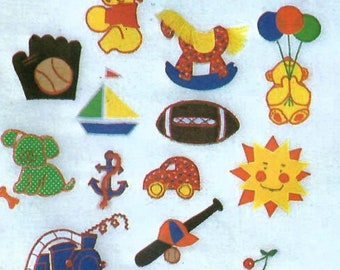 1980s Butterick 3712 UNCUT Vintage Transfer Pattern Applique Embroidery Assorted Motifs Floral, Children, Nursery, Animals, Sports