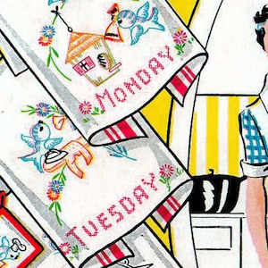1940s Vogart 194 UNCUT Vintage Embroidery Transfer Bluebird for Kitchen  Linens, Days of Week Motifs