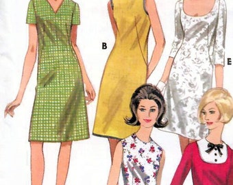 1960s Butterick 4029 Vintage Sewing Pattern Misses A-line Dress Size 10 Bust 31, Size 14 Bust 34