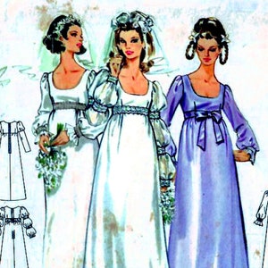 1960s Butterick 5564 UNCUT Vintage Sewing Pattern Empire Waist Bridal Dress, Wedding Gown, Junior Size 7 Bust 31
