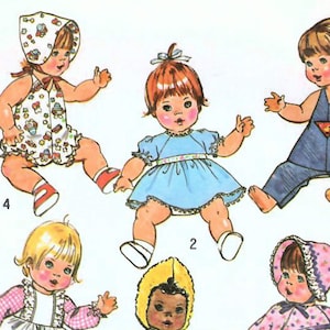 1970s Simplicity 7208 Vintage Sewing Pattern Baby Doll Wardrobe, Baby Doll Clothes Size Small (13 in-14 in), Size Large (17 in-18 in)