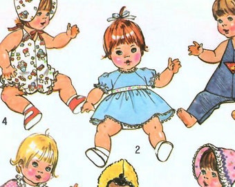 1970s Simplicity 7208 Vintage Sewing Pattern Baby Doll Wardrobe, Baby Doll Clothes Size Small (13 in-14 in), Size Large (17 in-18 in)