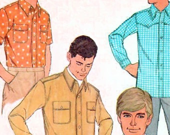 1960s Simplicity 6955 Vintage Sewing Pattern Western Shirt, Dress Shirt, Casual Shirt Men Size 44