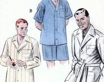 1950s Butterick 6317 Vintage Sewing Pattern Men Short Pajamas, Long Pajamas, Robe Size Medium (38-40)