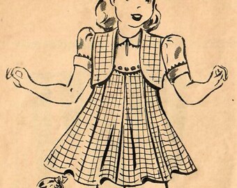 1940s Mail Order 9465 Vintage Sewing Pattern Girls High Waist Dress, Princess Dress, Bolero Size 2