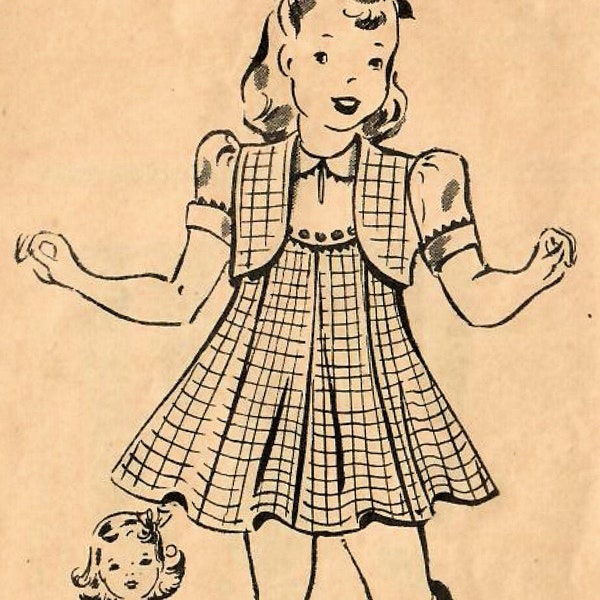 1940s Mail Order 9465 Vintage Sewing Pattern Girls High Waist Dress, Princess Dress, Bolero Size 2