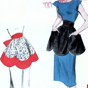 1950s Butterick 5531 Patrón de costura vintage SIN CORTAR Misses Medio delantal, Delantal de anfitriona, Delantal de té, Delantal festoneado Talla única
