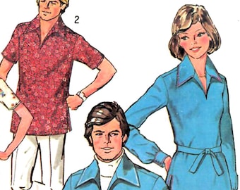 1970s Simplicity Pullover Shirt Sewing Pattern UNCUT Misses Size 12/18-20