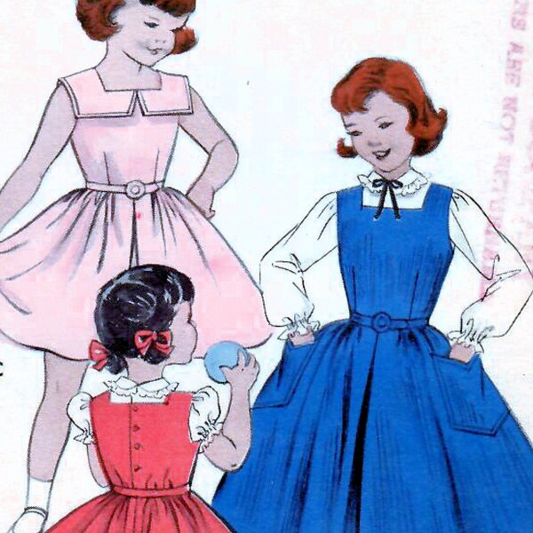 1950s Butterick 7015 UNCUT Vintage Sewing Pattern Sleeveless Dress, Full Skirt Jumper Girls Size 4