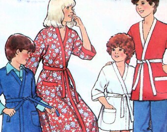 1970s Style 2152 Vintage Sewing Pattern Boys Girls Short Robe, Long Robe, Wrap Robe Size Small (4-6)