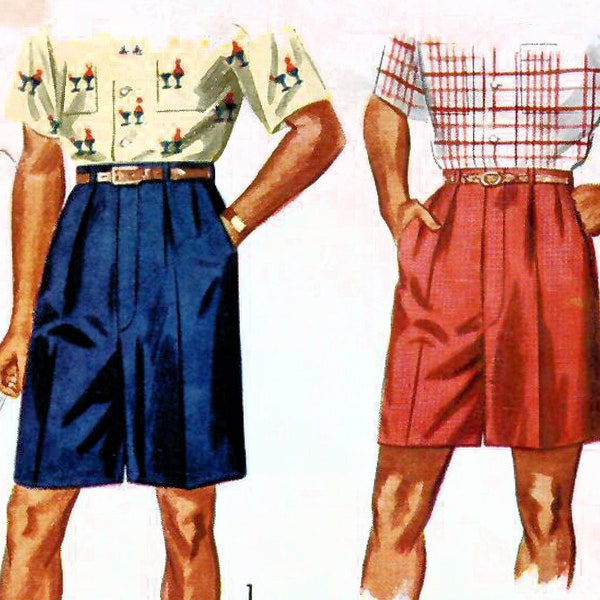 1950s Simplicity 3269 Vintage Sewing Pattern Tailored Bermuda Shorts, Jamaica Shorts, Tennis Shorts Men Size Waist 32