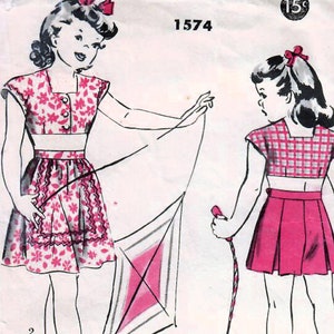 1940s Hollywood 1574 Vintage Sewing Pattern Girls Midriff Top, Skirt, Shorts, Play Suit Size 6
