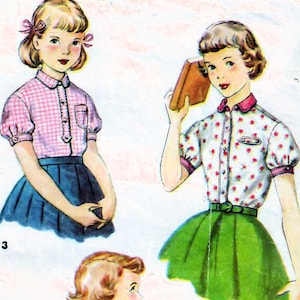 1950s Simplicity 4869 Vintage Sewing Pattern Girl&#39;s Sports Shirt, Tailored Shirtwaist Shirt, Mother Daughter Fashion, Size 10