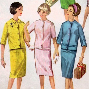 1960s Simplicity 4859 Vintage Sewing Pattern Misses Slim Skirt, Box Jacket Size 12 Bust 32, Size 16 Bust 36