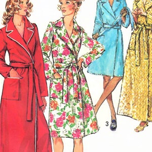 Patrón de costura vintage Simplicity 5989 de los años 70 para bata cruzada, bata larga, bata corta, talla mediana (12-14), talla grande (16-18)