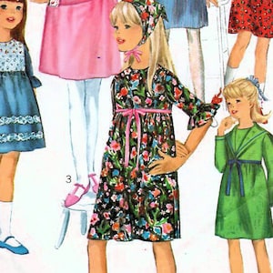 1960s Simplicity 6764 Vintage Sewing Pattern Girls High Waist Dress, Empire Waist Dress, Size 6