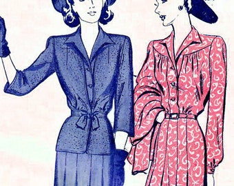 1940s Butterick 2443 Vintage Sewing Pattern Misses One Piece Dress, Shirtwaist Dress, Casual Jacket Size 12 Bust 30