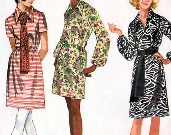 1970s Simplicity 9219 Vintage Sewing Pattern Misses One Piece Dress, Mini Dress, Loose-fitting Dress Size 12 Bust 34, Size 14 Bust 36