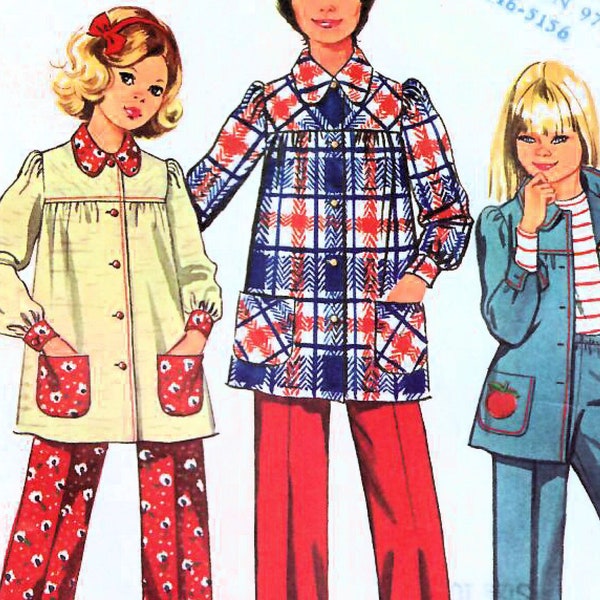 1970s Simplicity 5226 Vintage Sewing Pattern Girls Smock Top and Pants Size 7, Size 10