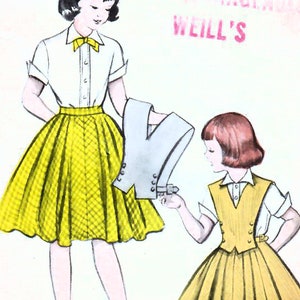 1950s Butterick 6387 Vintage Sewing Pattern Full Skirt, Blouse, Vest Girls Size 6