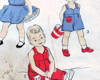 1950s Advance 6897 Vintage Sewing Pattern Toddler's Play Clothes Overalls Jacket Sunsuit Jumper Size 3